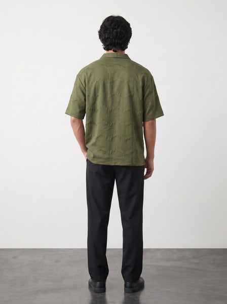 Olive Textured Oversized Box Fit Shirt