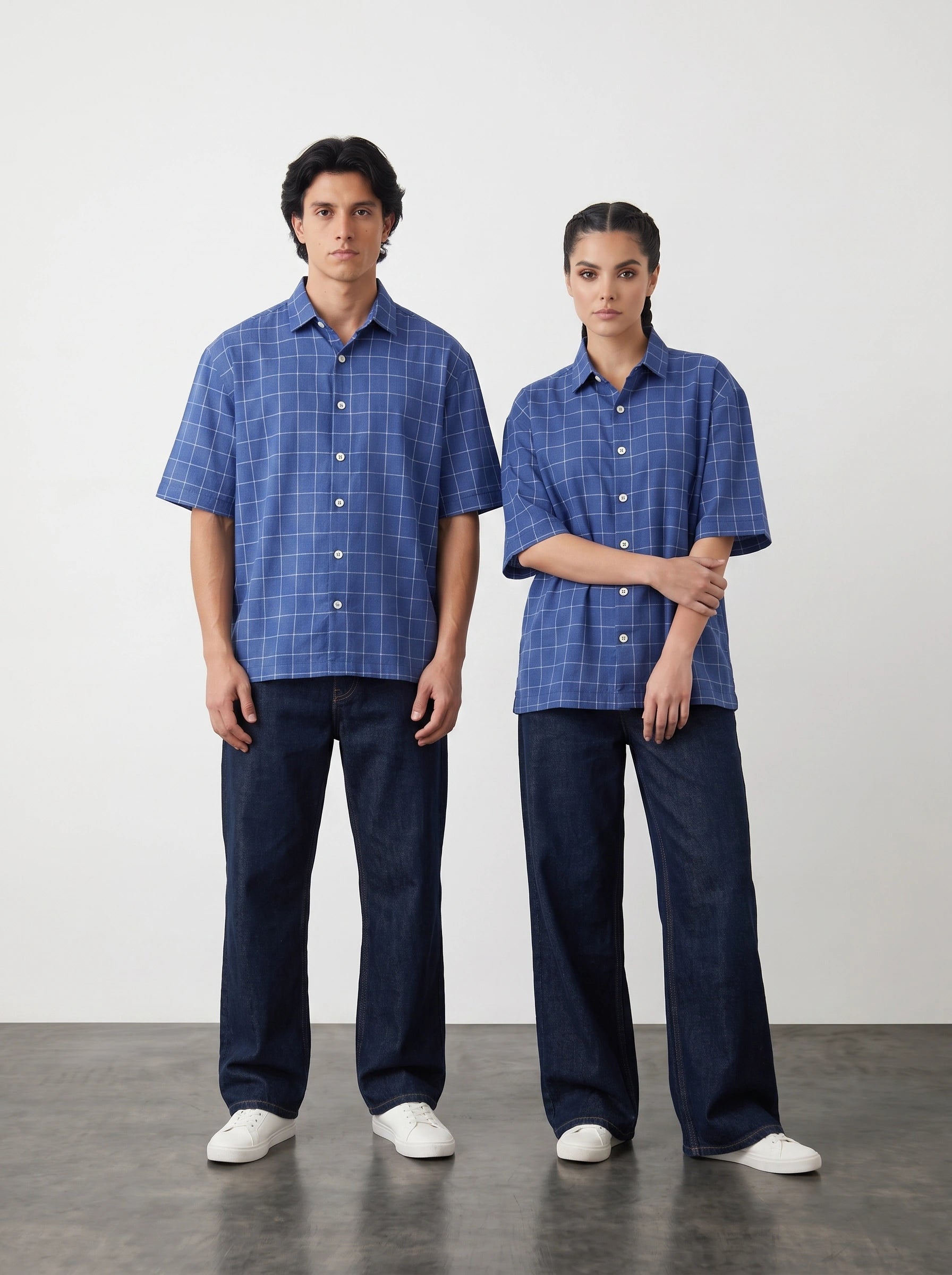 Royal Blue Check Oversized Box Fit Shirt