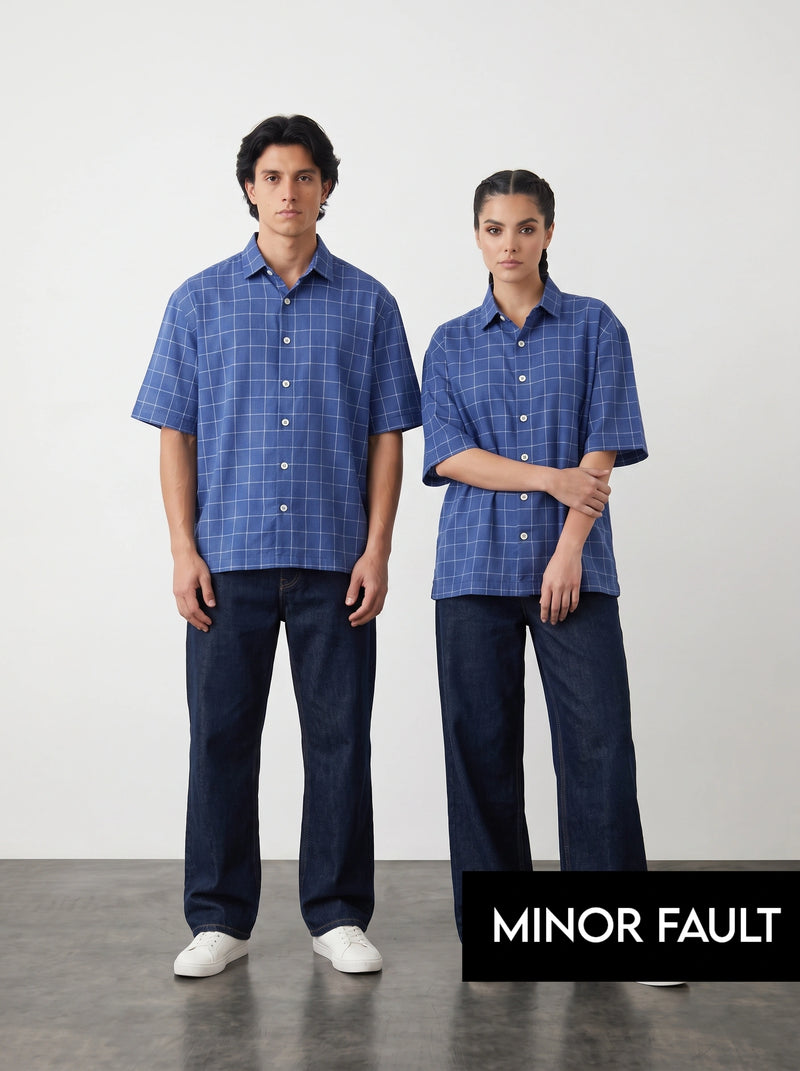 (Minor Fault) Royal Blue Check Oversized Box Fit Shirt | Montivo Pakistan