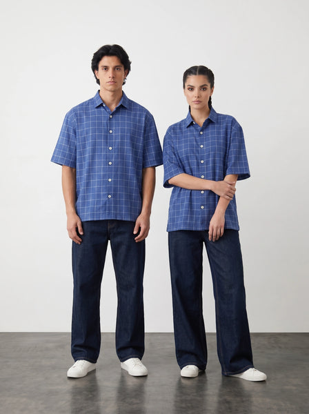 Royal Blue Check Oversized Box Fit Shirt