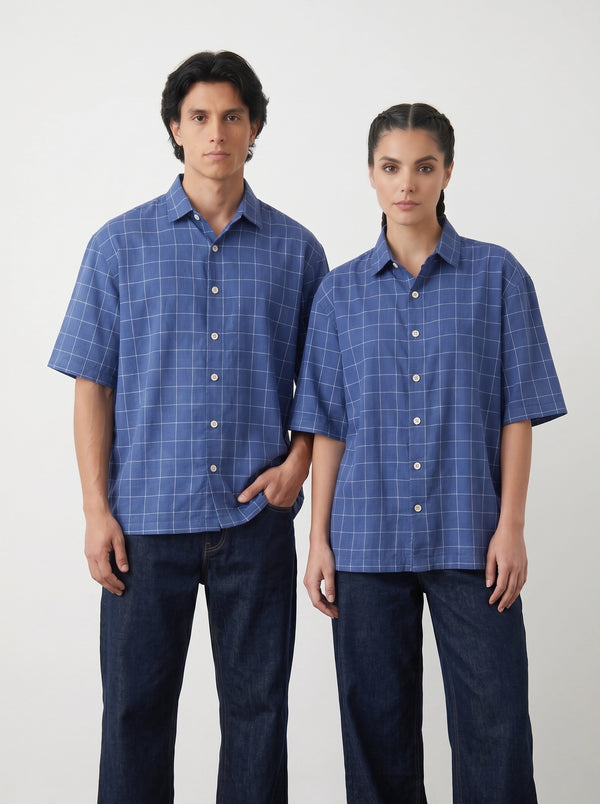 Royal Blue Check Oversized Box Fit Shirt | Montivo Pakistan