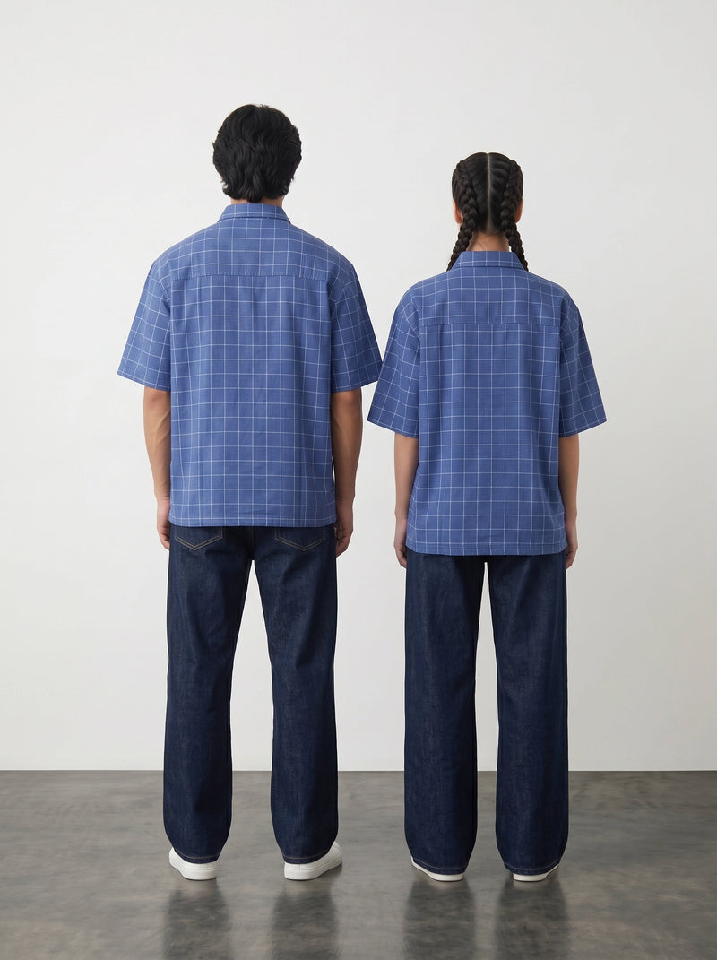 Royal Blue Check Oversized Box Fit Shirt | Montivo Pakistan