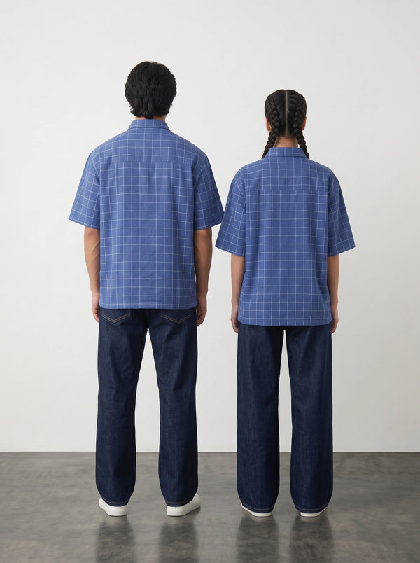 Royal Blue Check Oversized Box Fit Shirt | Montivo Pakistan
