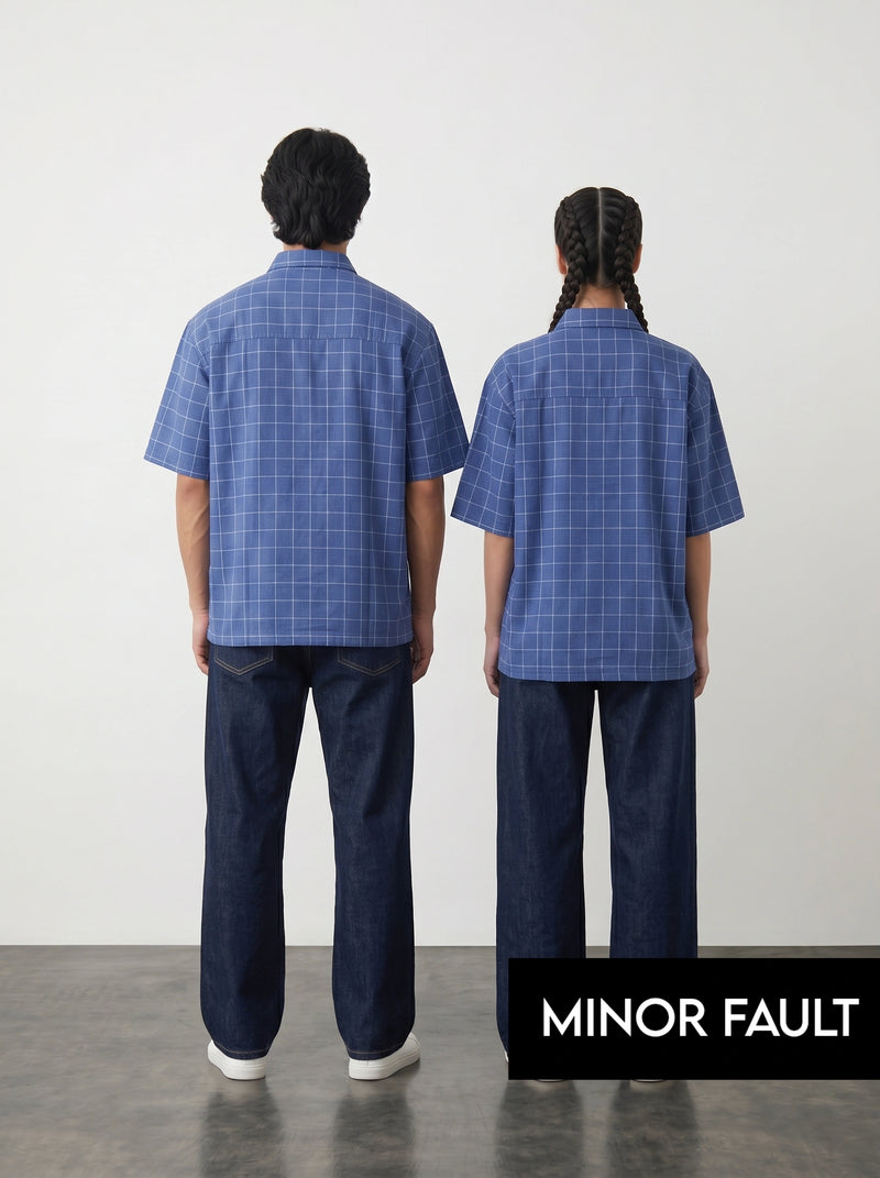 (Minor Fault) Royal Blue Check Oversized Box Fit Shirt | Montivo Pakistan