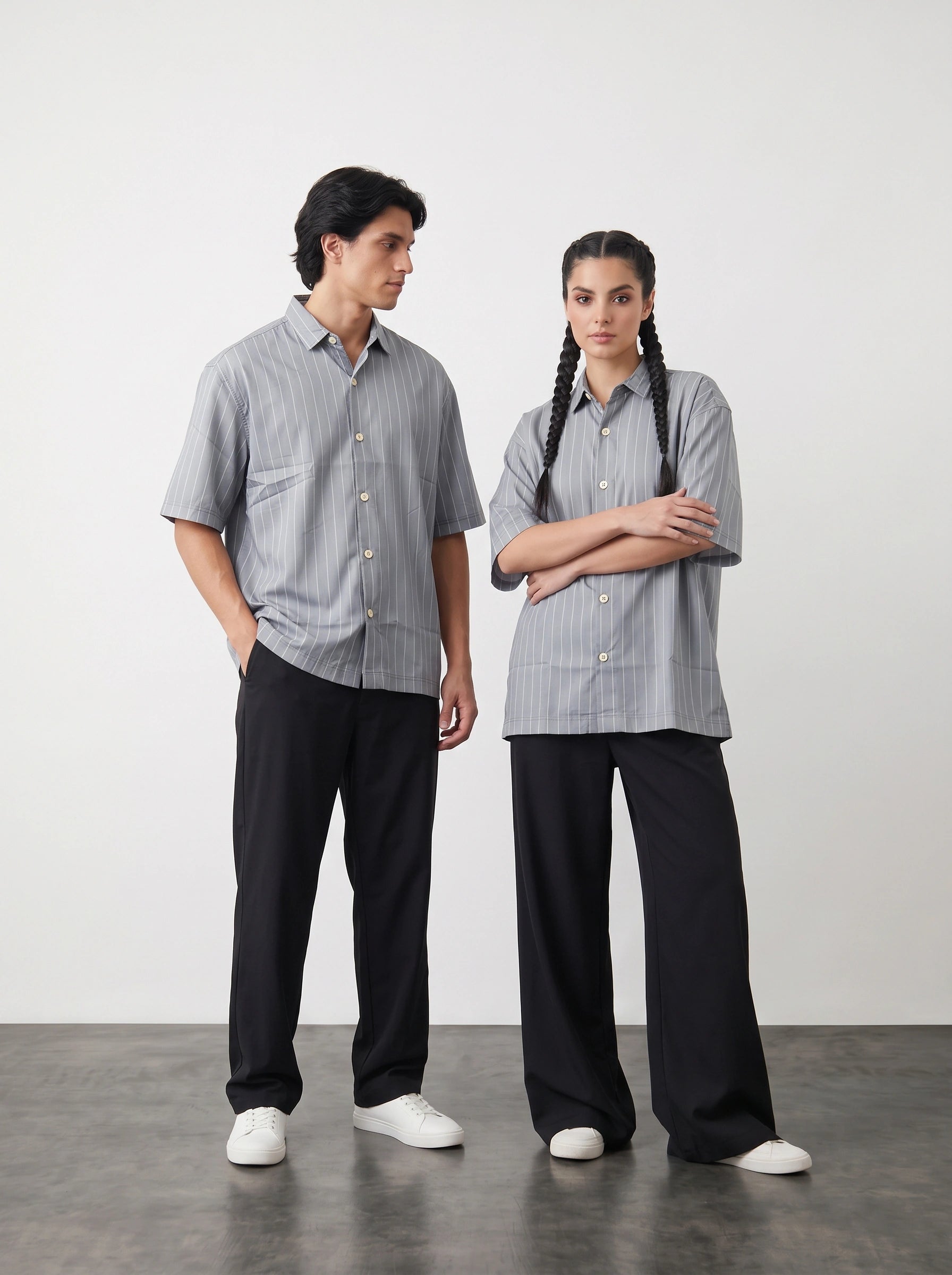 Grey Lining Oversized Box Fit Shirt