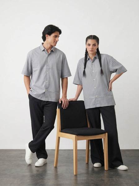 Grey Lining Oversized Box Fit Shirt