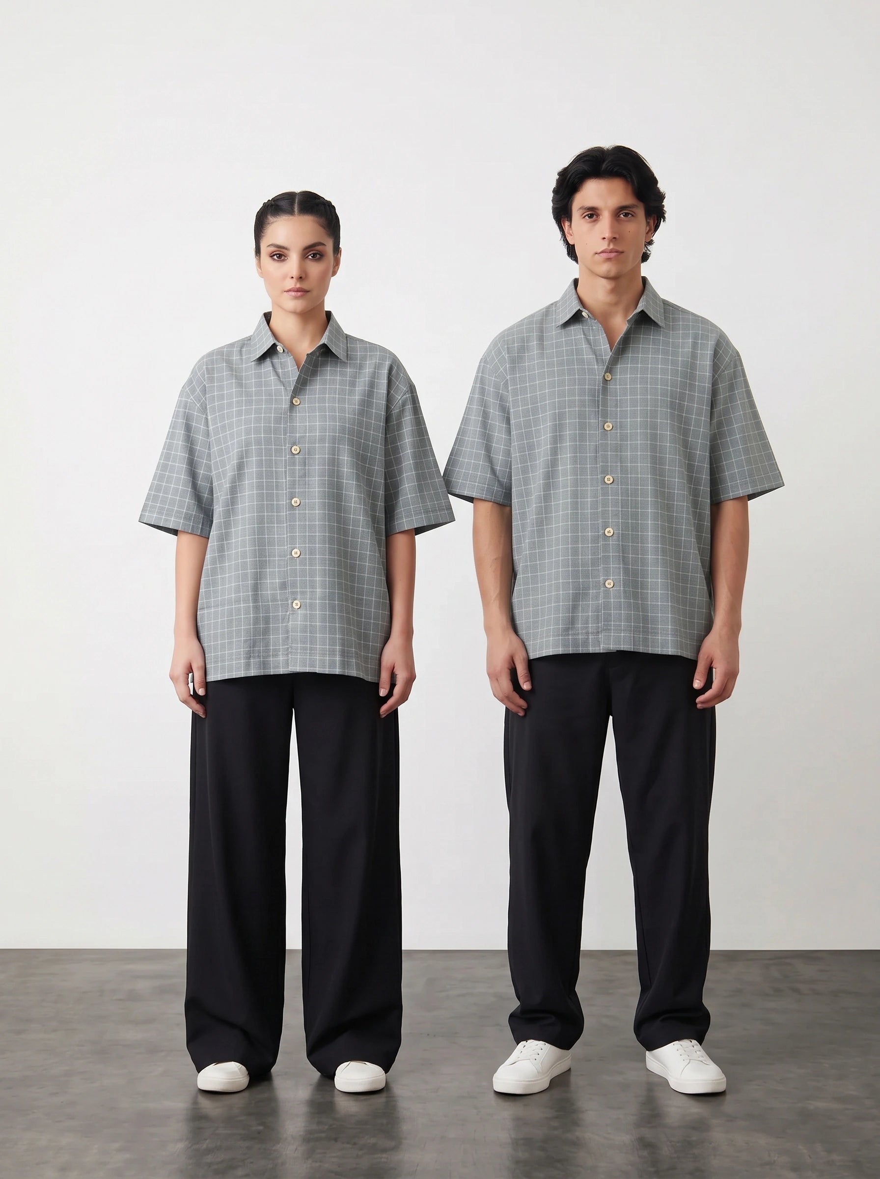 Grey Check Oversized Box Fit Shirt