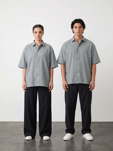 Grey Check Oversized Box Fit Shirt