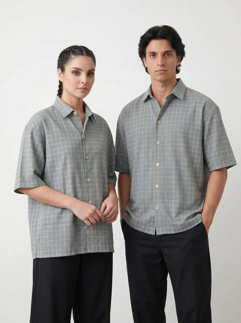 Grey Check Oversized Box Fit Shirt | Montivo Pakistan