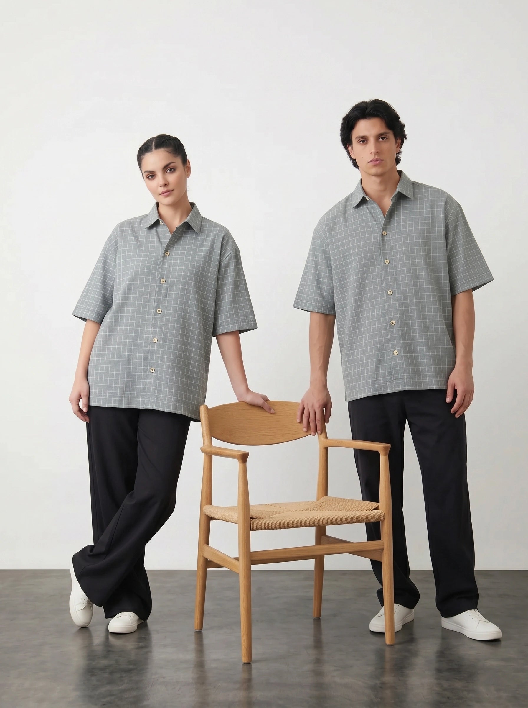 Grey Check Oversized Box Fit Shirt