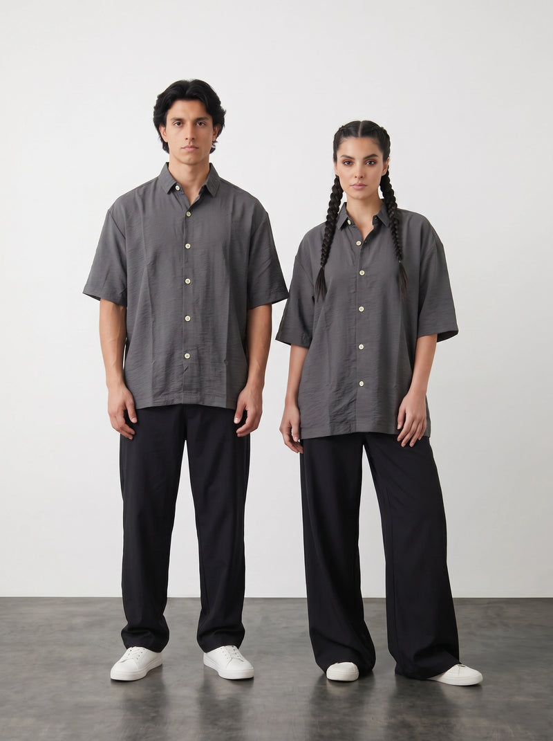 Grey Linen Oversized Box Fit Shirt | Montivo Pakistan
