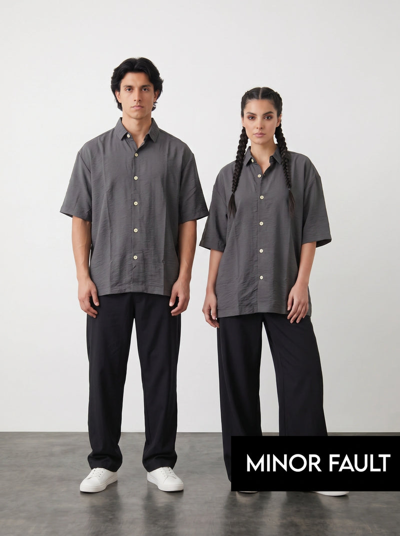 (Minor Fault) Grey Linen Oversized Box Fit Shirt | Montivo Pakistan