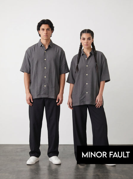 (Minor Fault) Grey Linen Oversized Box Fit Shirt
