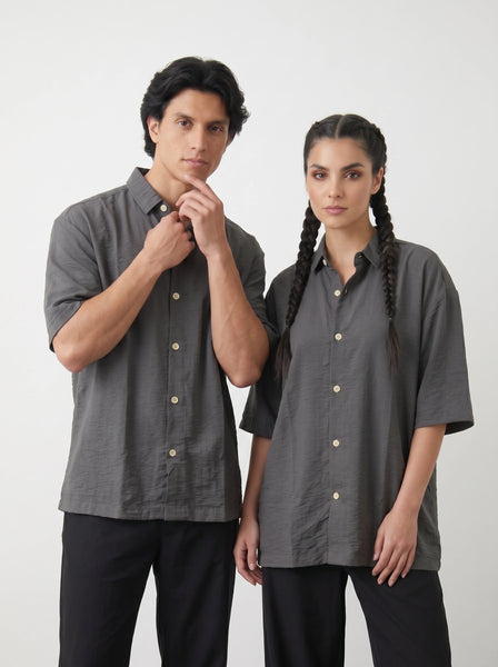 Grey Linen Oversized Box Fit Shirt