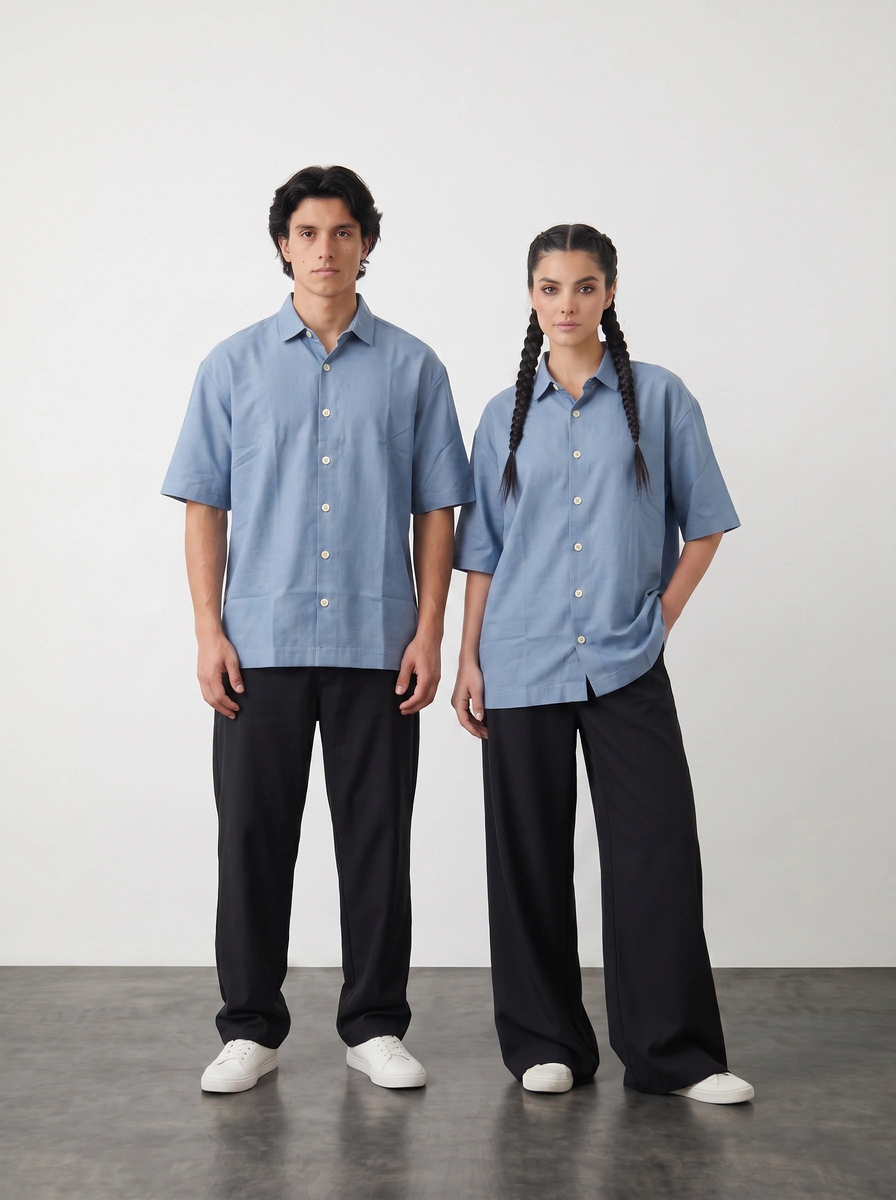Blue Micro Textured Oversized Box Fit Shirt