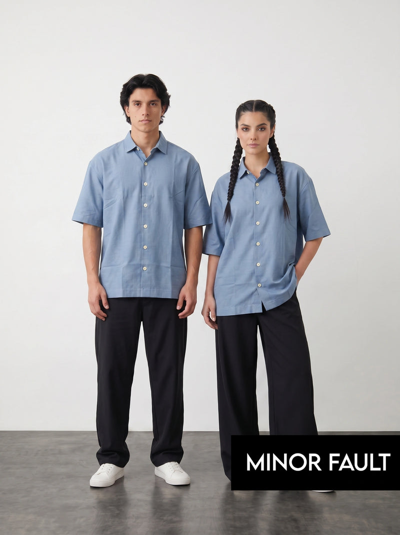 (Minor Fault) Blue Micro Textured Oversized Box Fit Shirt | Montivo Pakistan