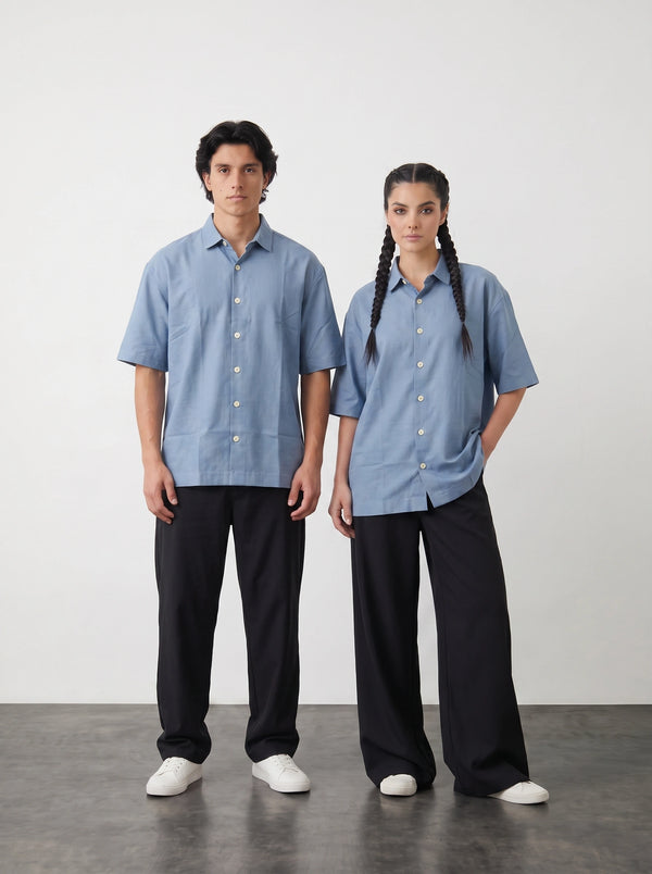 Blue Micro Textured Oversized Box Fit Shirt | Montivo Pakistan