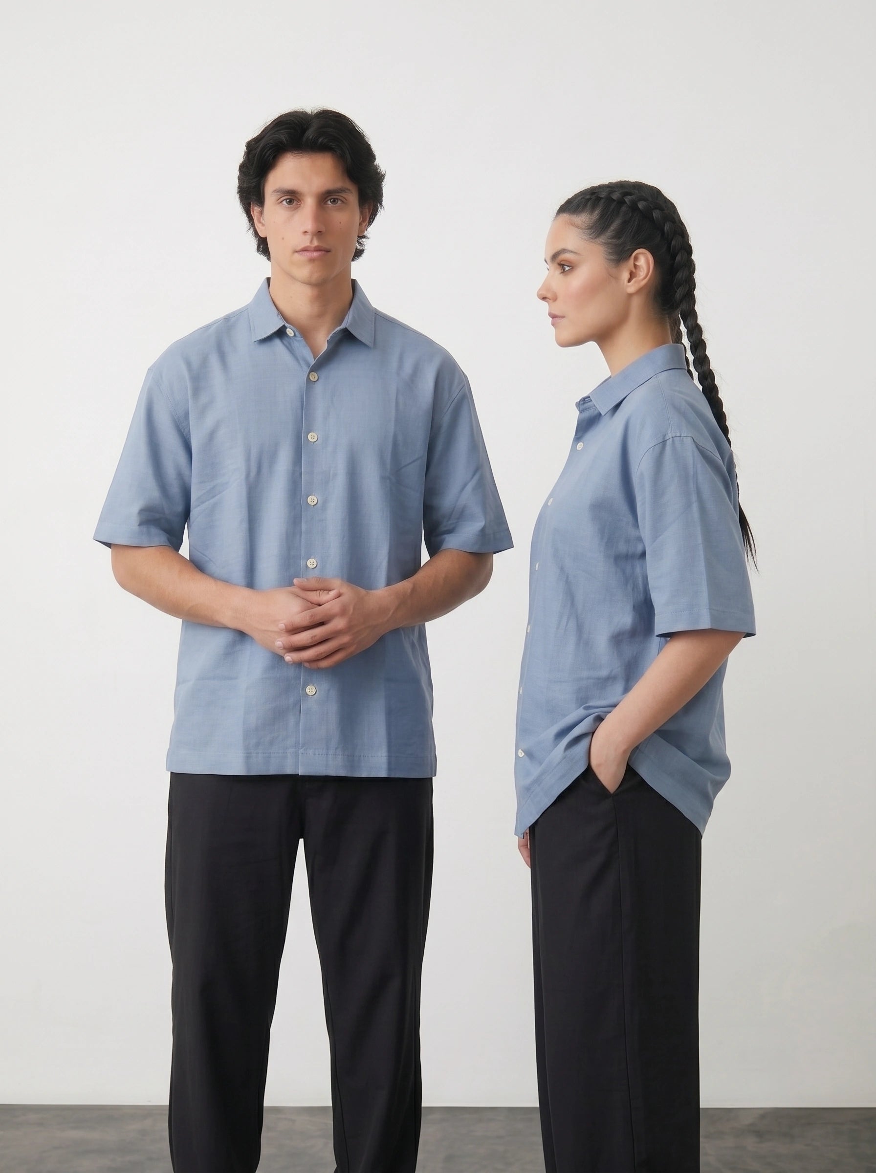 Blue Micro Textured Oversized Box Fit Shirt