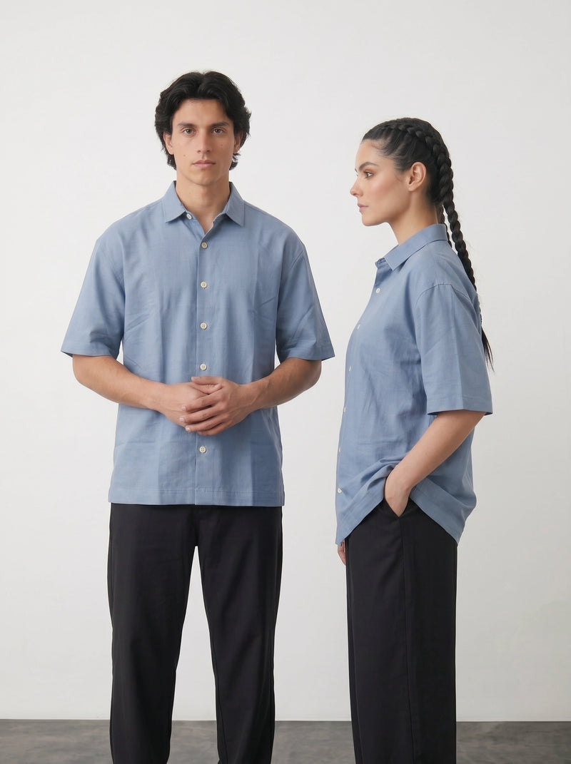 Blue Micro Textured Oversized Box Fit Shirt | Montivo Pakistan