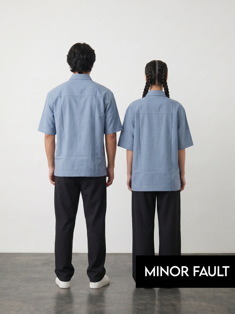(Minor Fault) Blue Micro Textured Oversized Box Fit Shirt | Montivo Pakistan