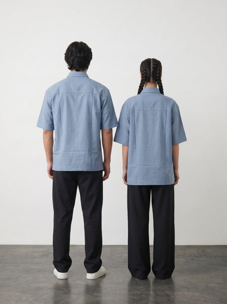 Blue Micro Textured Oversized Box Fit Shirt