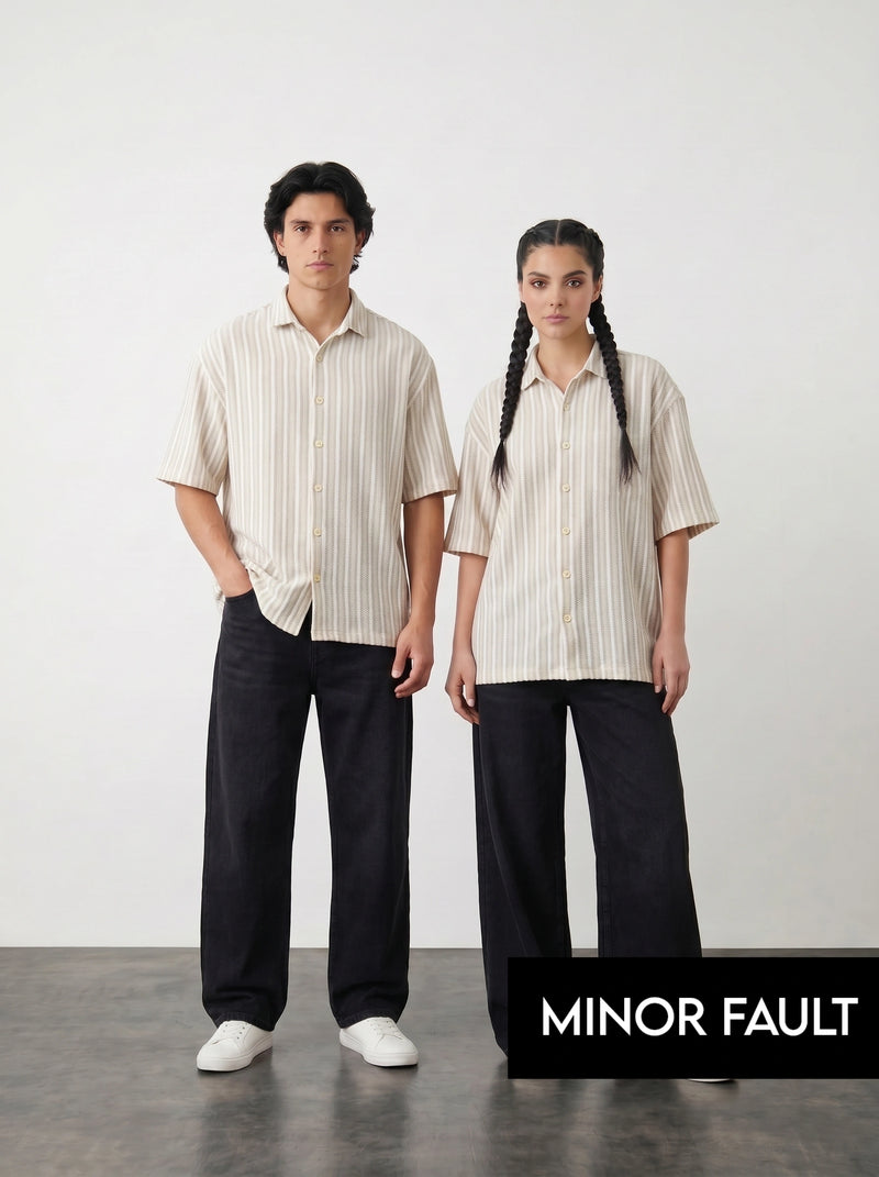 (Minor Fault) Beige Textured Oversized Box Fit Shirt | Montivo Pakistan