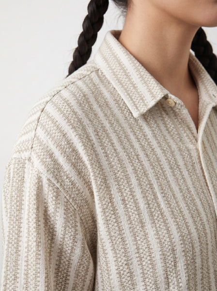 Beige Textured Oversized Box Fit Shirt