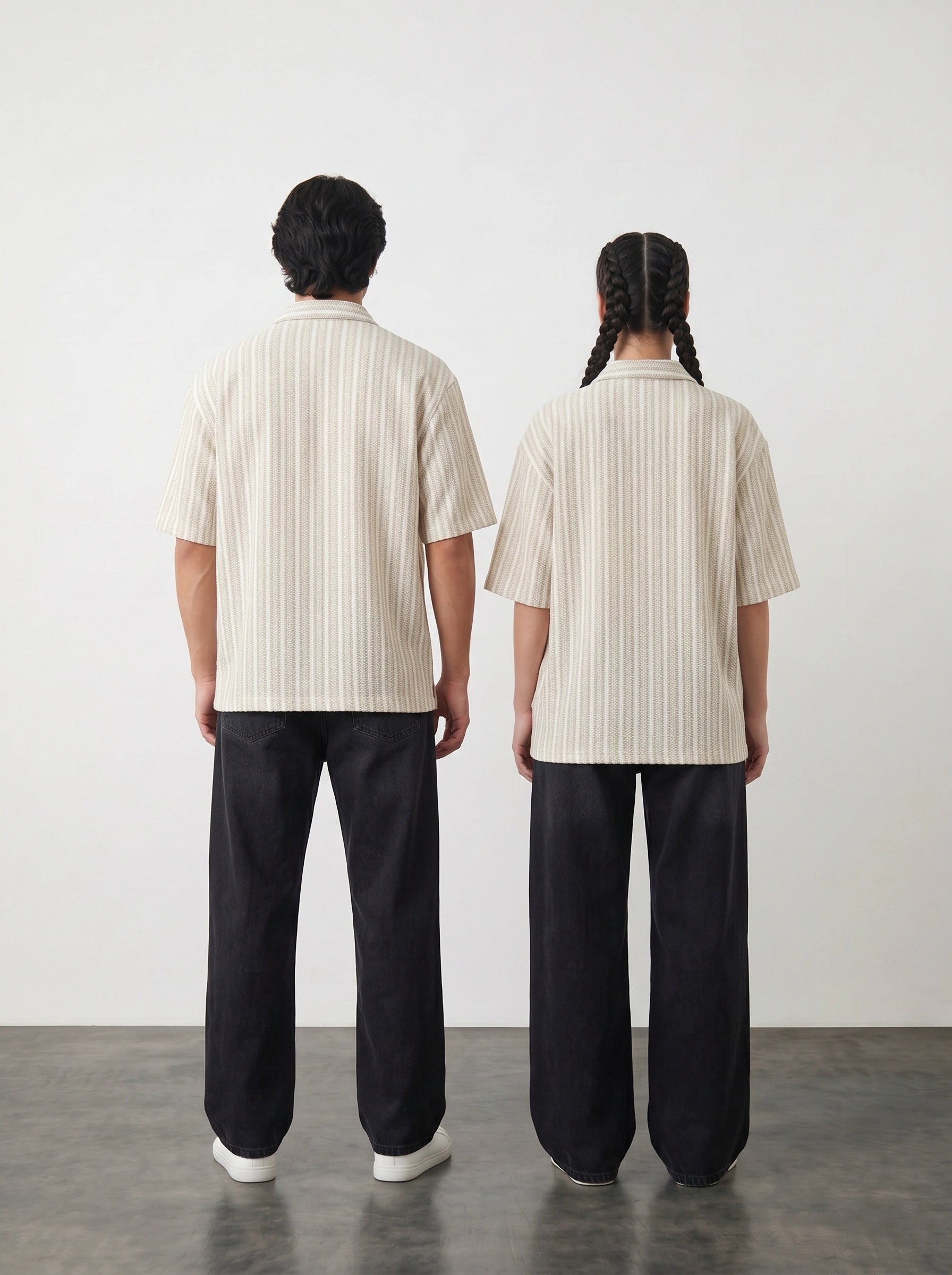 Beige Textured Oversized Box Fit Shirt