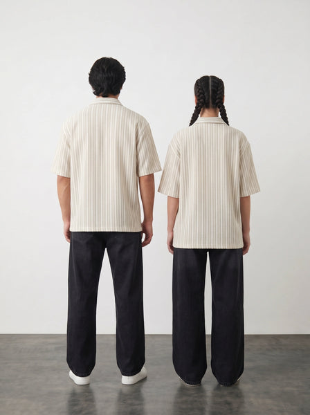 Beige Textured Oversized Box Fit Shirt