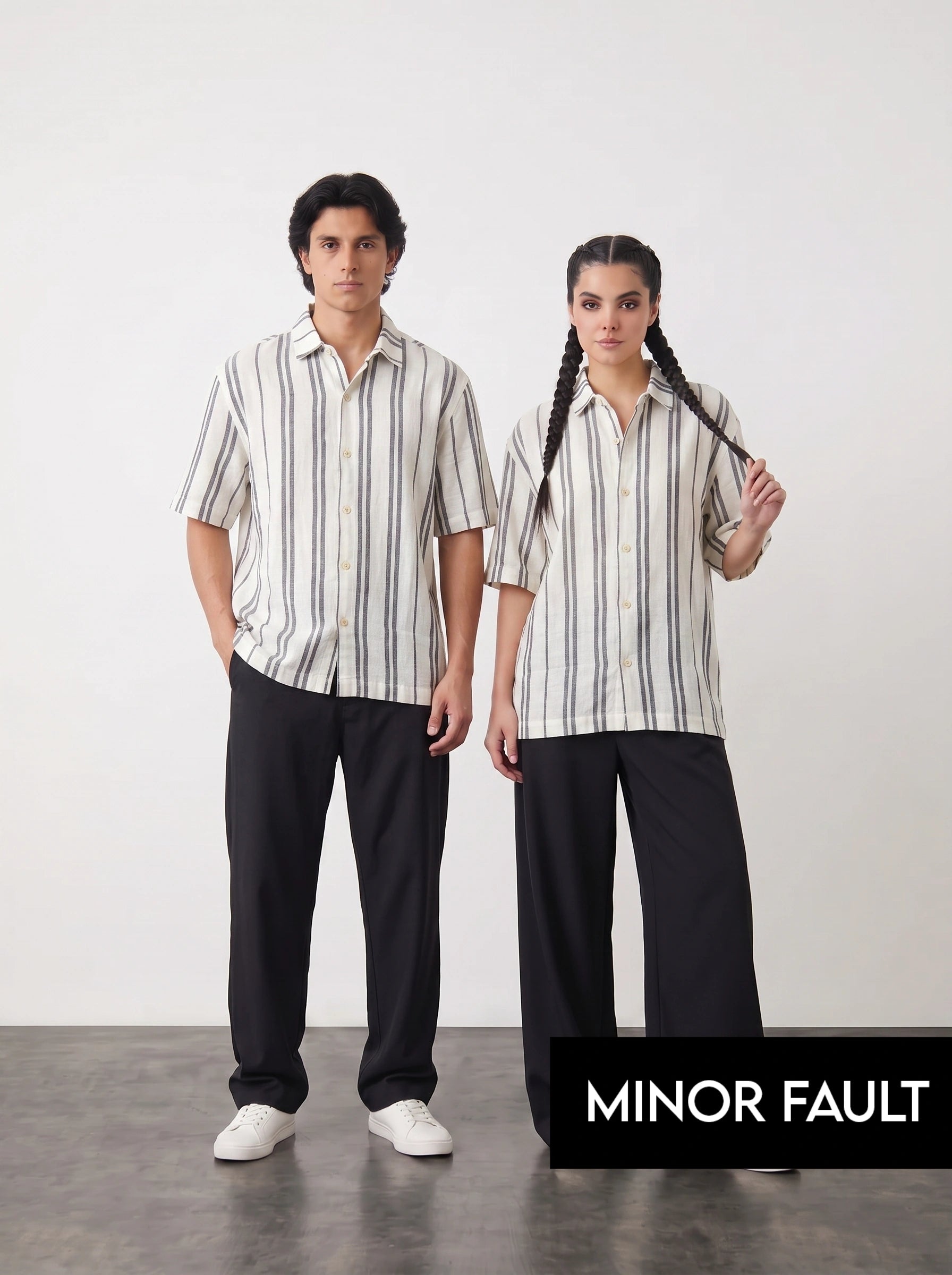 (Minor Fault) White & Grey Oversized Box Fit Shirt