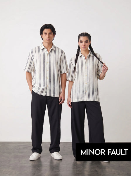 (Minor Fault) White & Grey Oversized Box Fit Shirt