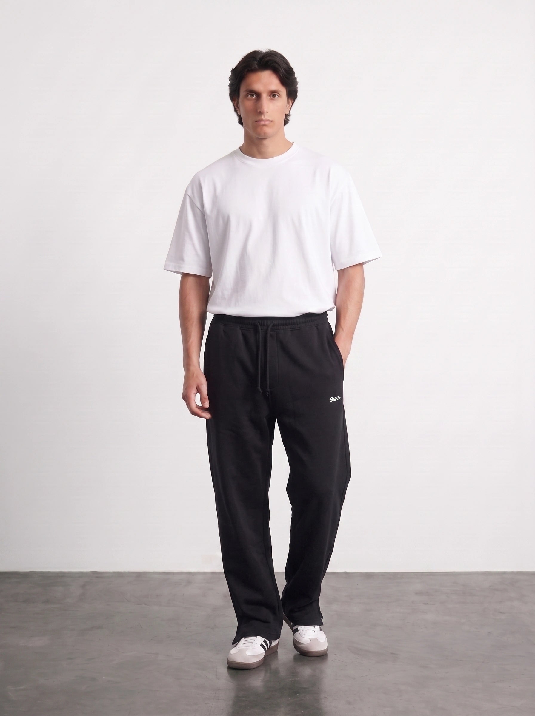 Black Straight Fit Split Hem Trousers