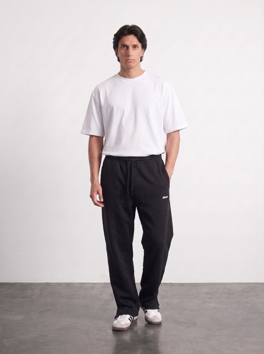 Black Straight Fit Split Hem Trousers