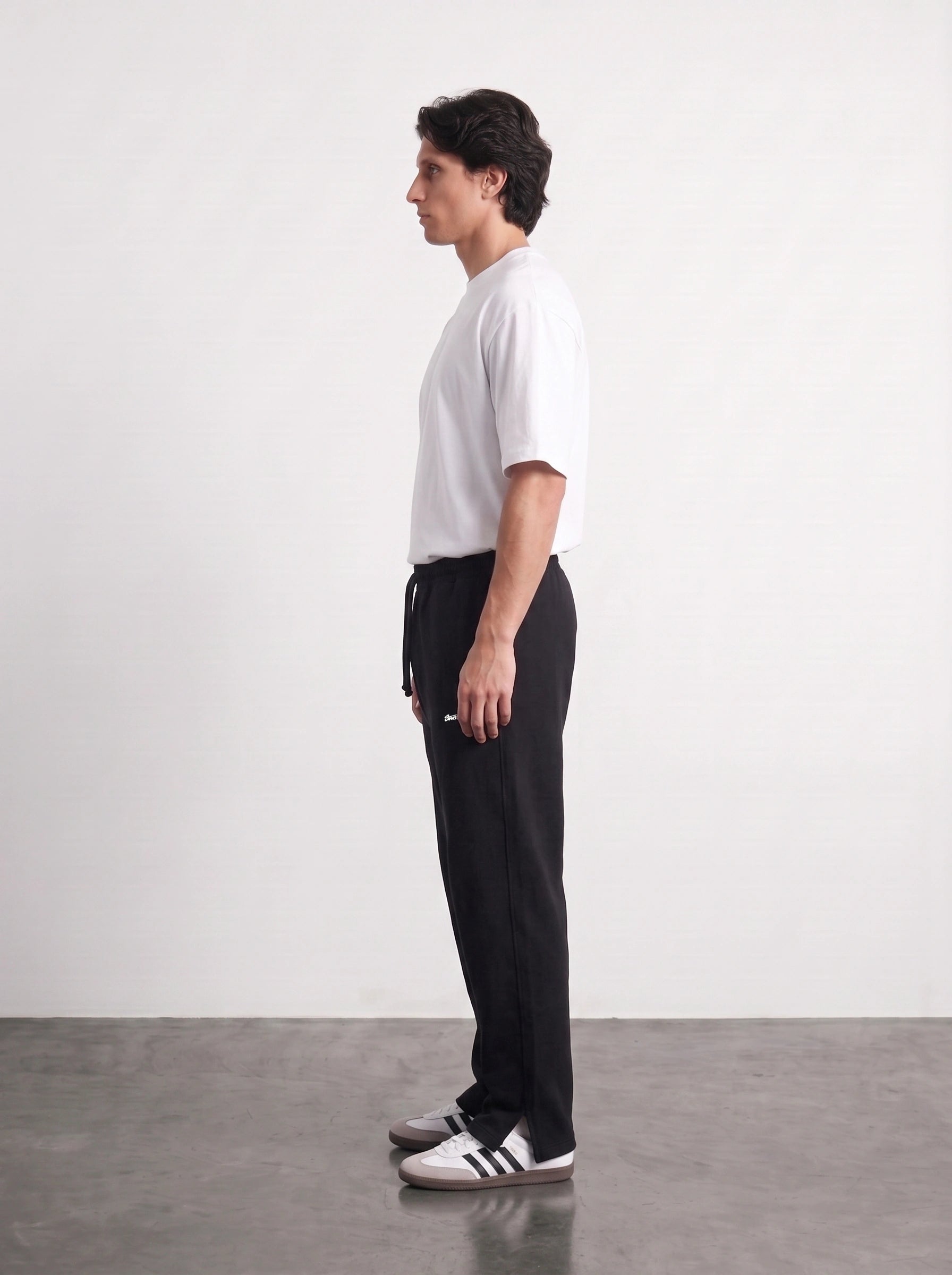 Black Straight Fit Split Hem Trousers