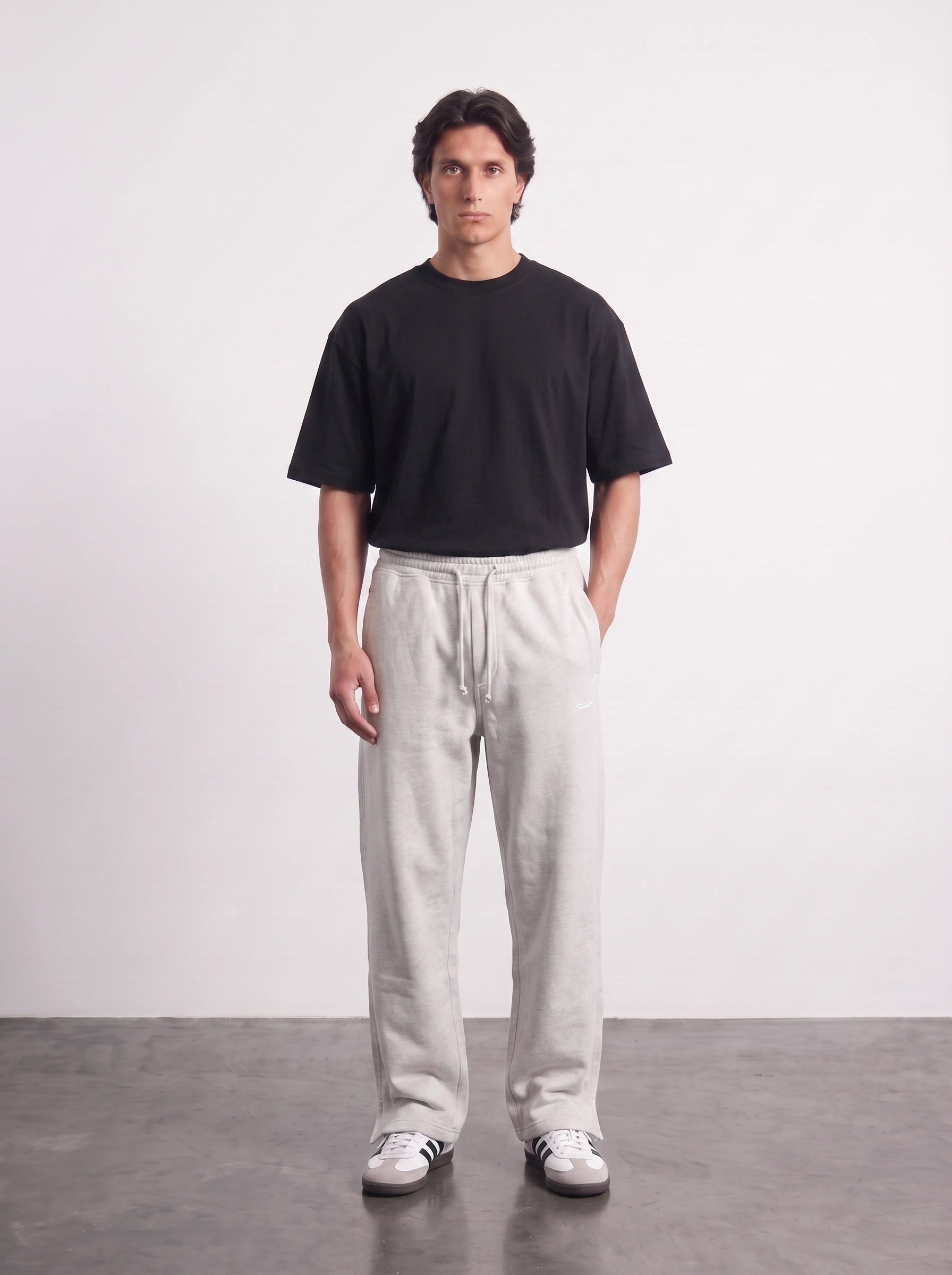 Light Grey Straight Fit Split Hem Trousers