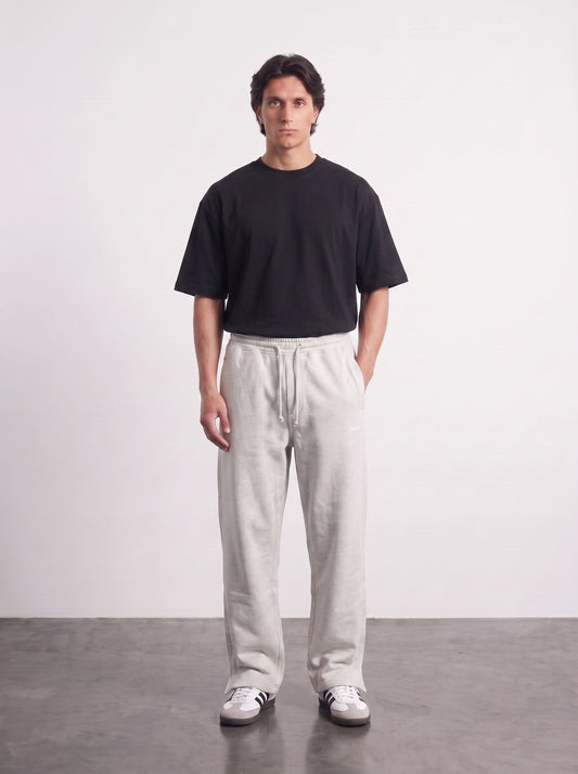 Light Grey Straight Fit Split Hem Trousers