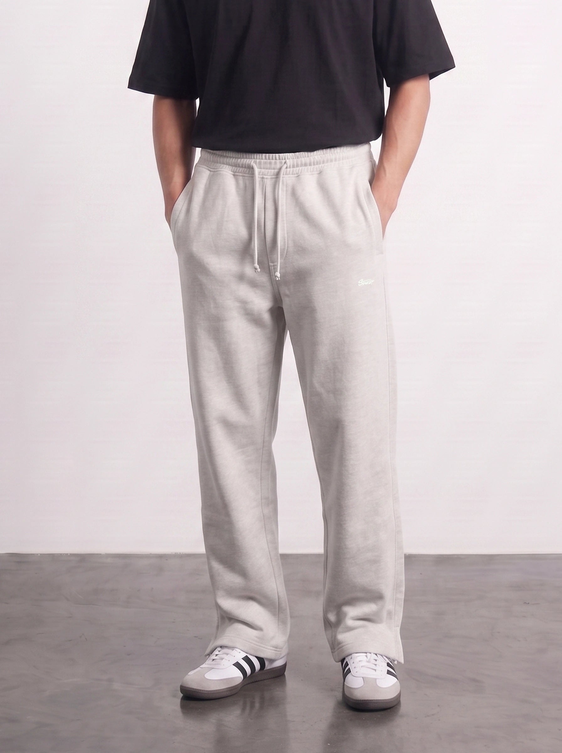 Light Grey Straight Fit Split Hem Trousers