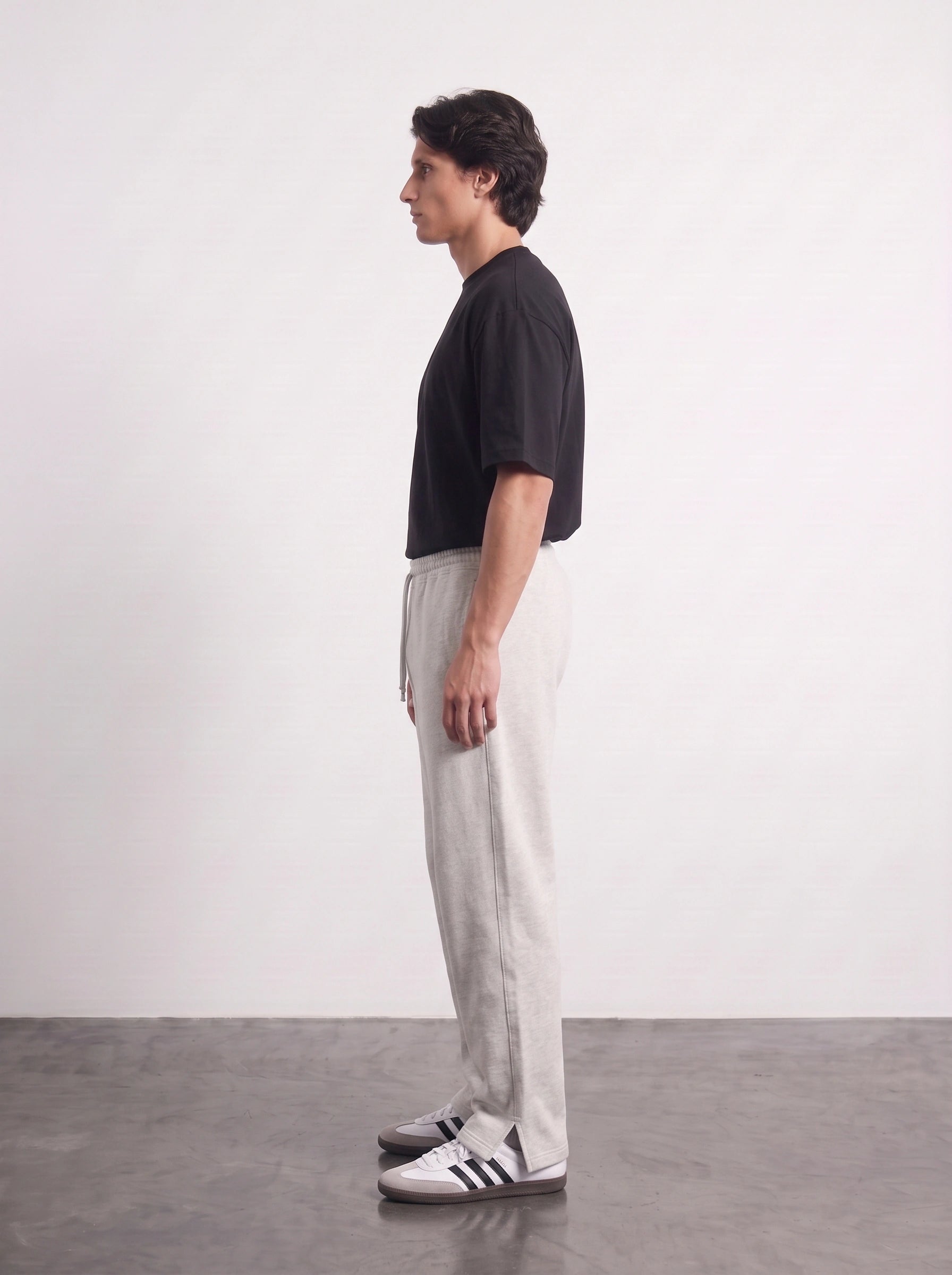 Light Grey Straight Fit Split Hem Trousers