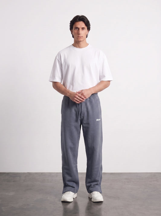 Grey Straight Fit Split Hem Trousers
