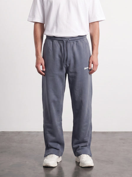 Grey Straight Fit Split Hem Trousers