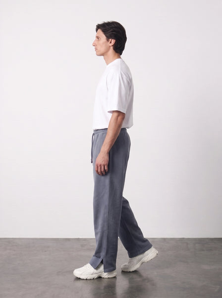 Grey Straight Fit Split Hem Trousers