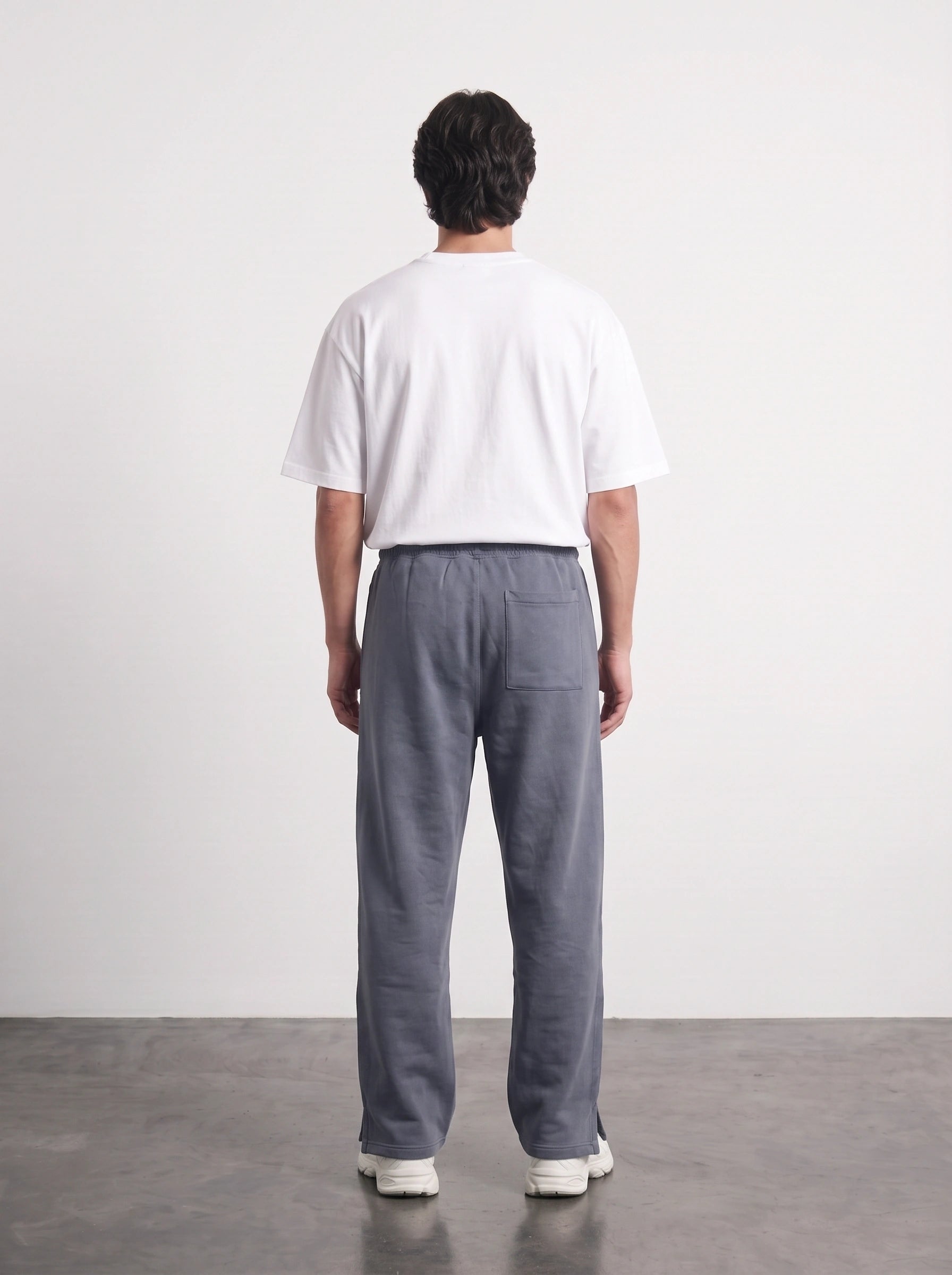 Grey Straight Fit Split Hem Trousers