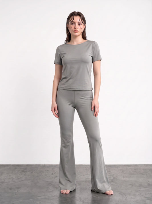 Grey Boat Neck Fitted Tshirt
