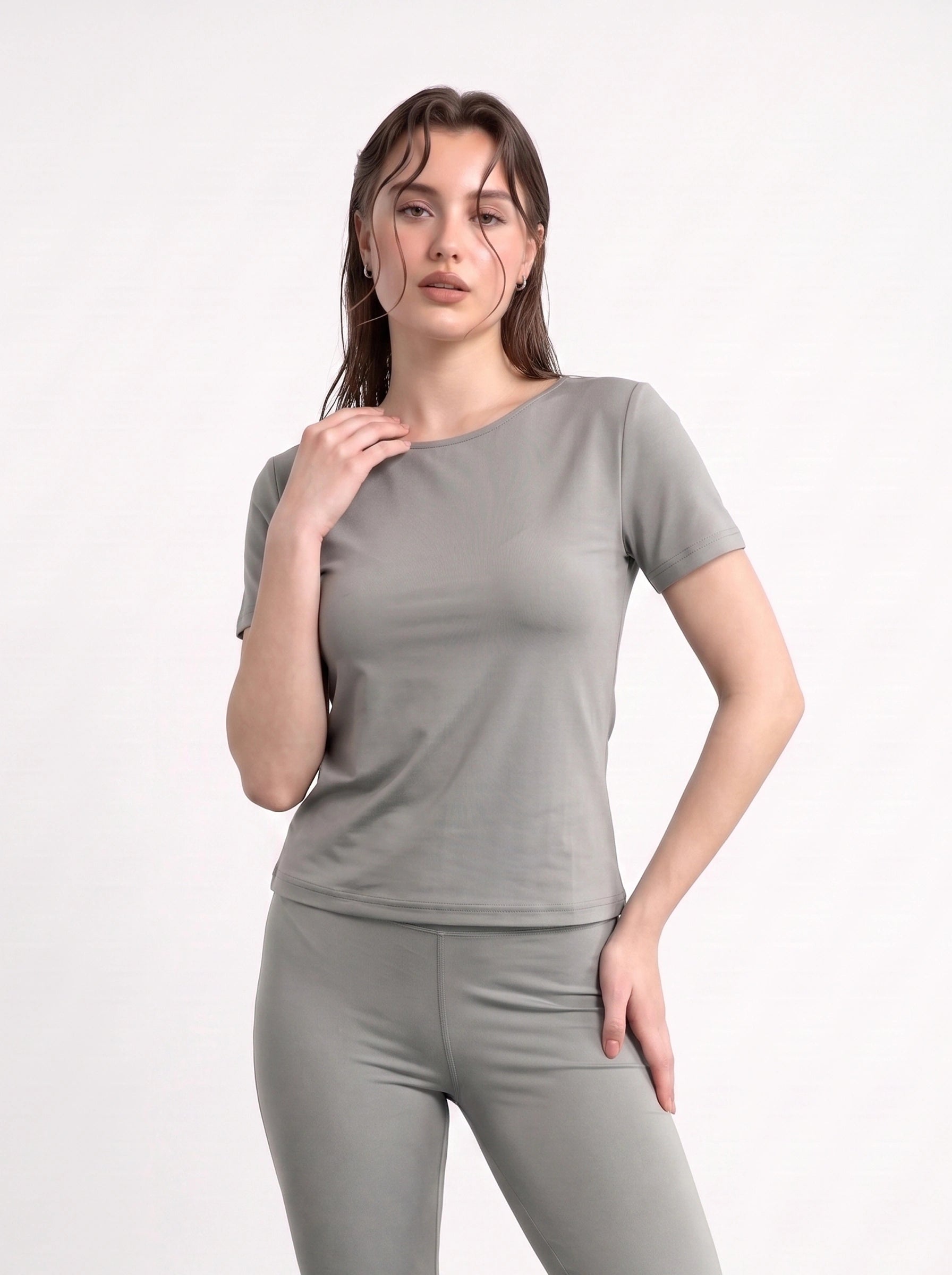 Grey Boat Neck Fitted Tshirt