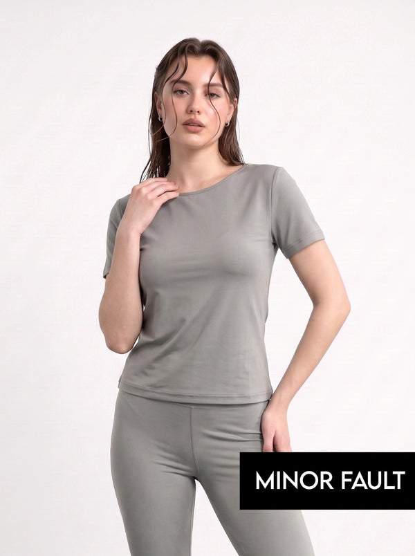 (Minor Fault) Grey Boat Neck Fitted Tshirt | Montivo Pakistan