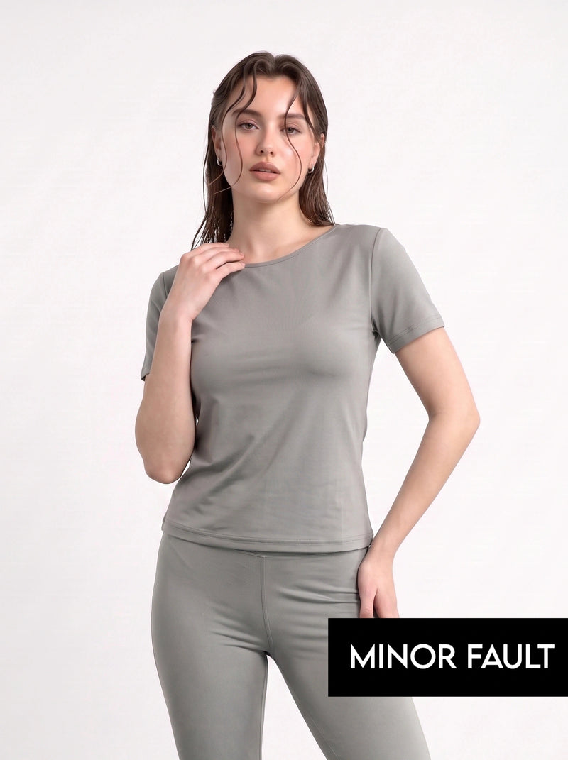 (Minor Fault) Grey Boat Neck Fitted Tshirt | Montivo Pakistan