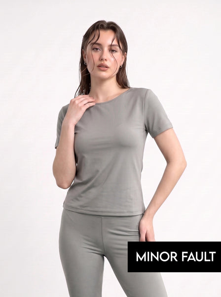(Minor Fault) Grey Boat Neck Fitted Tshirt | Montivo Pakistan