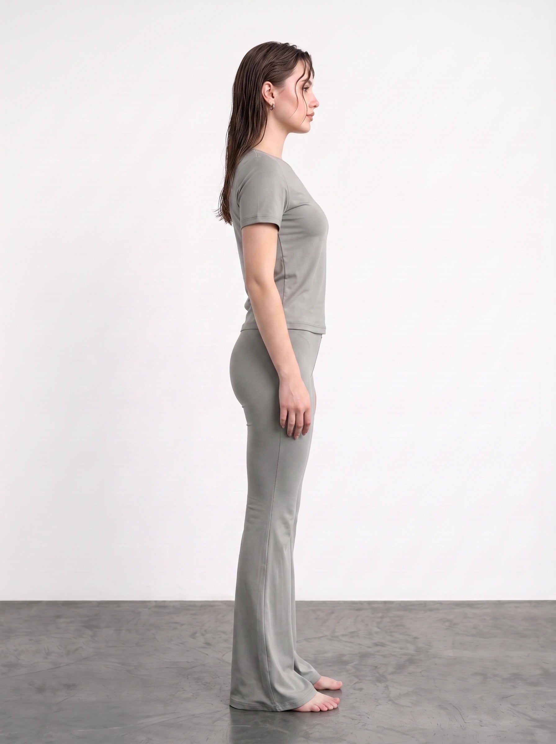Grey Boat Neck Fitted Tshirt