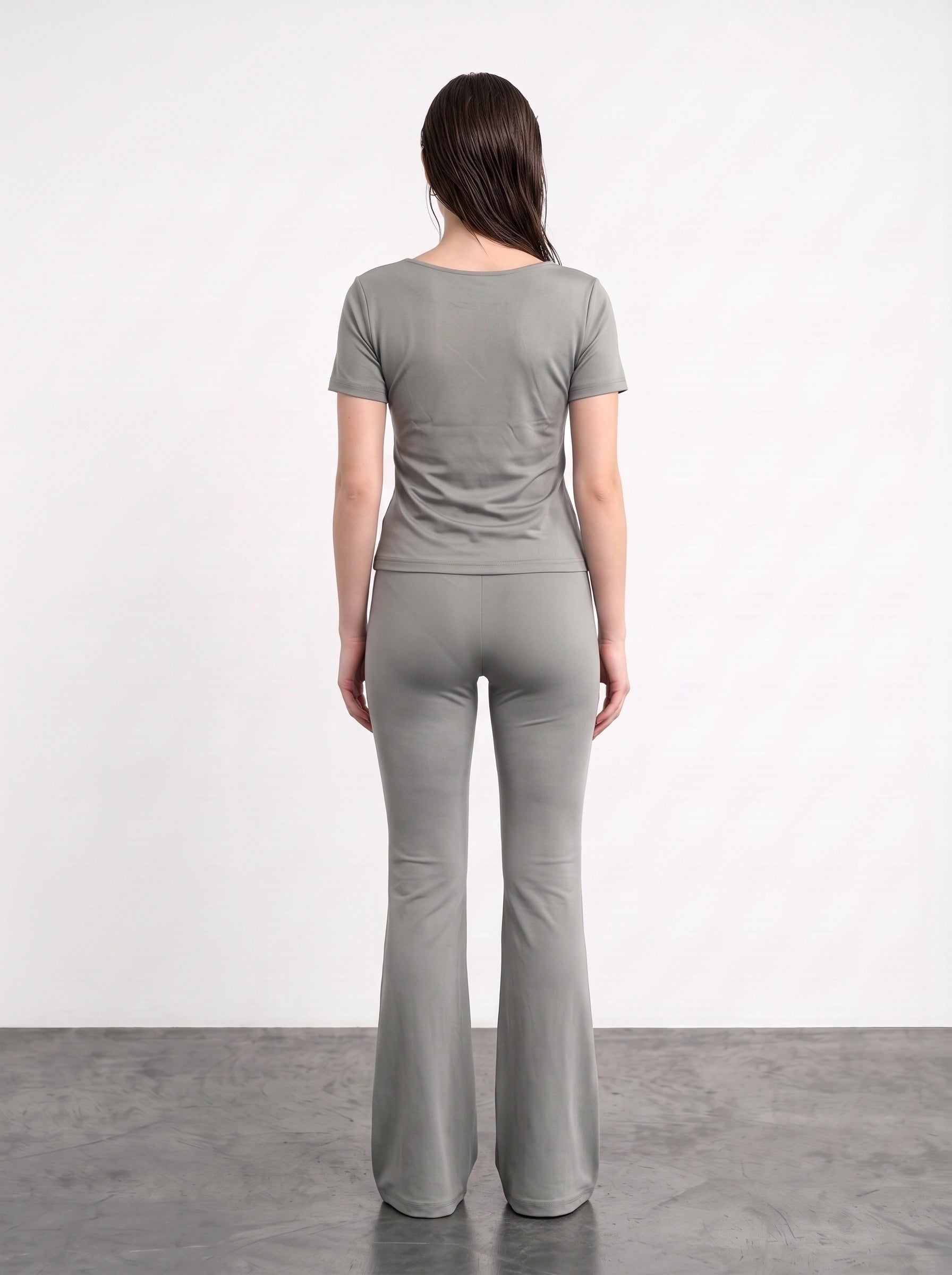 Grey Boat Neck Fitted Tshirt