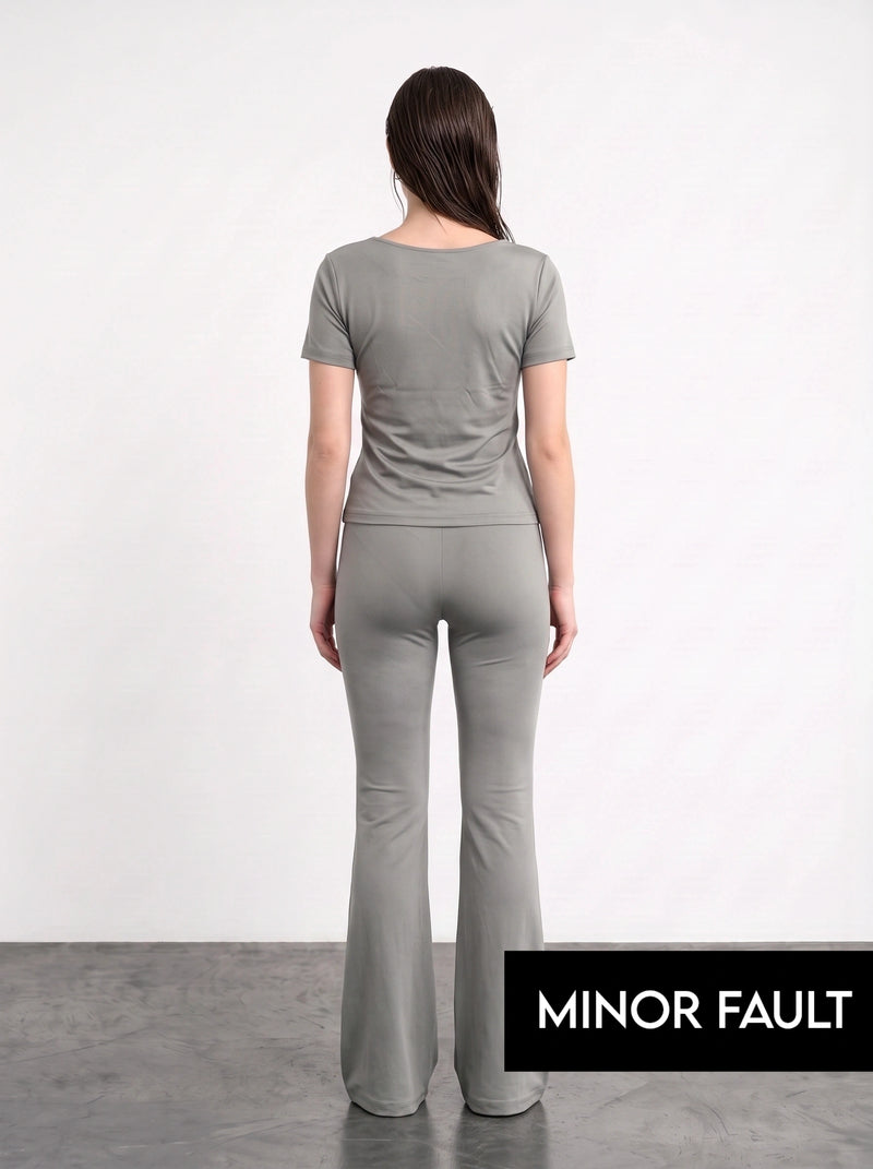 (Minor Fault) Grey Boat Neck Fitted Tshirt | Montivo Pakistan
